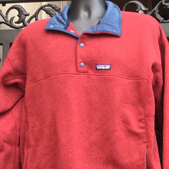 PATAGONIA Brick Red Blue Quarter Snap Button Pullover Sweatshirt - Picture 2 of 3